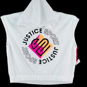 Justice Girls Sport Cropped Hoodie Sweatshirt Sz XLP 16/18 White Cap Sleeve NWOT